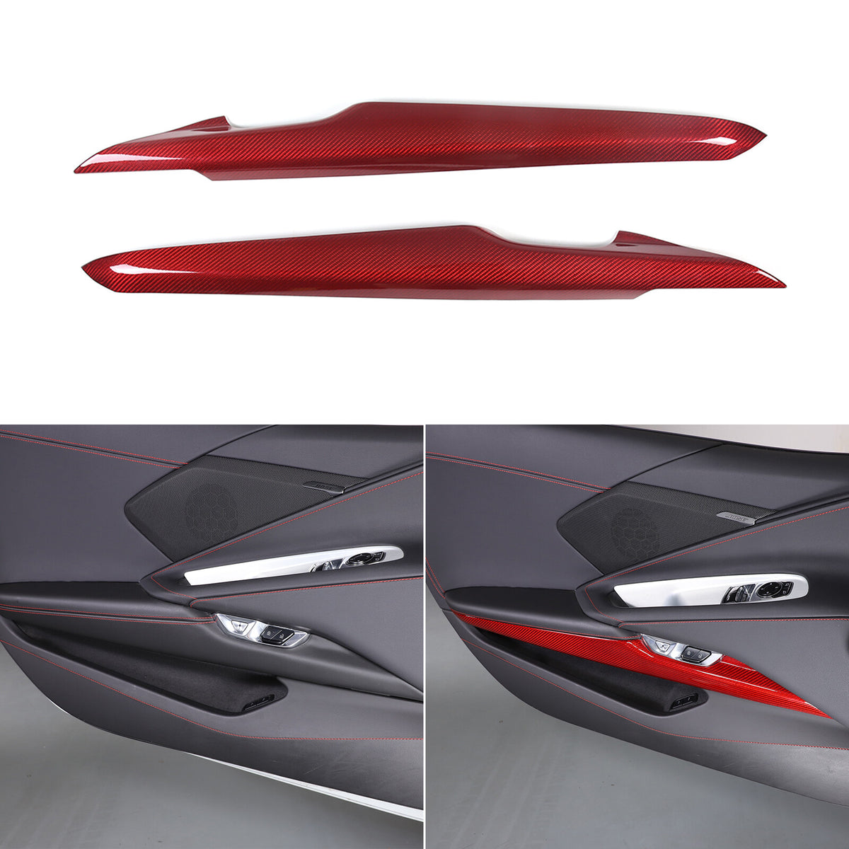 Red Real Carbon Fiber Dash Panel Door Handle Trim Kit Accessory For Corvette C8 4
