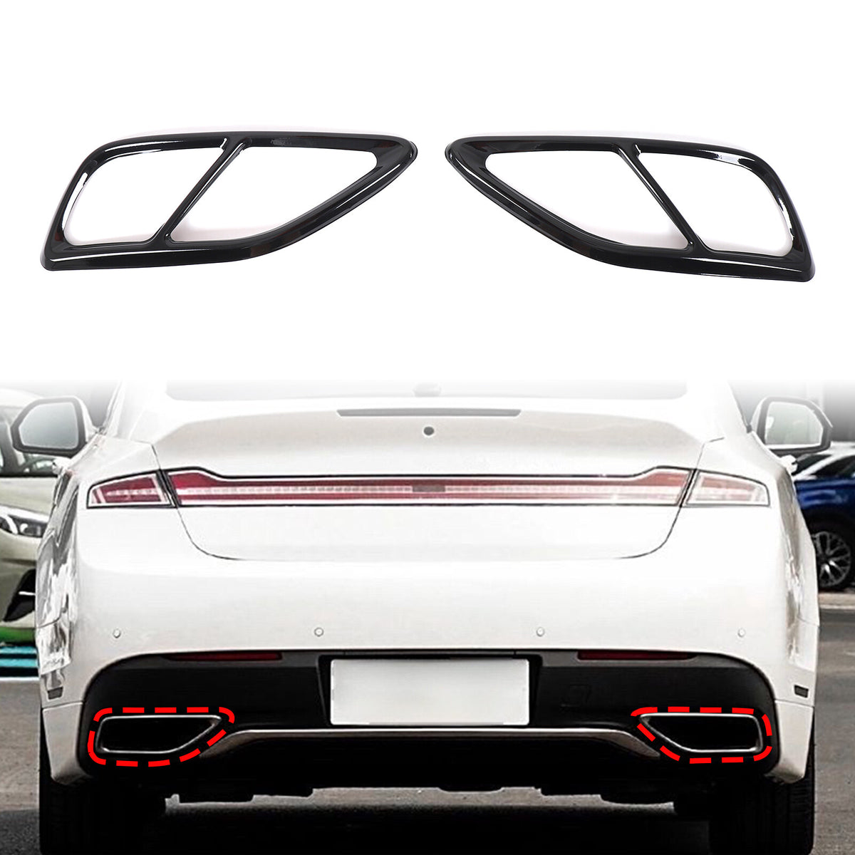 Stainless Steel Glossy Black Quad Exhaust Tailpipe Trim For Lincoln MKZ 2017-21 1