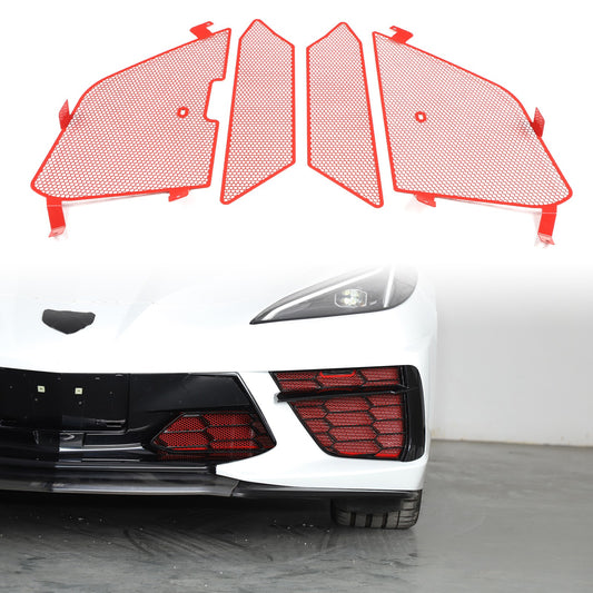 Red Steel Front Bumper Grille Mesh Screen Insect Guard For Corvette C8 2020 1