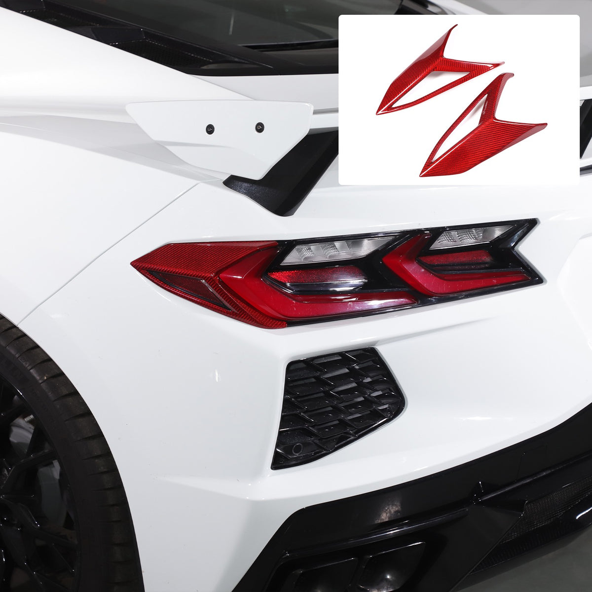 Red Real Carbon Fiber Rear Tail Light Side Trim For Corvette C8 2020+ 20