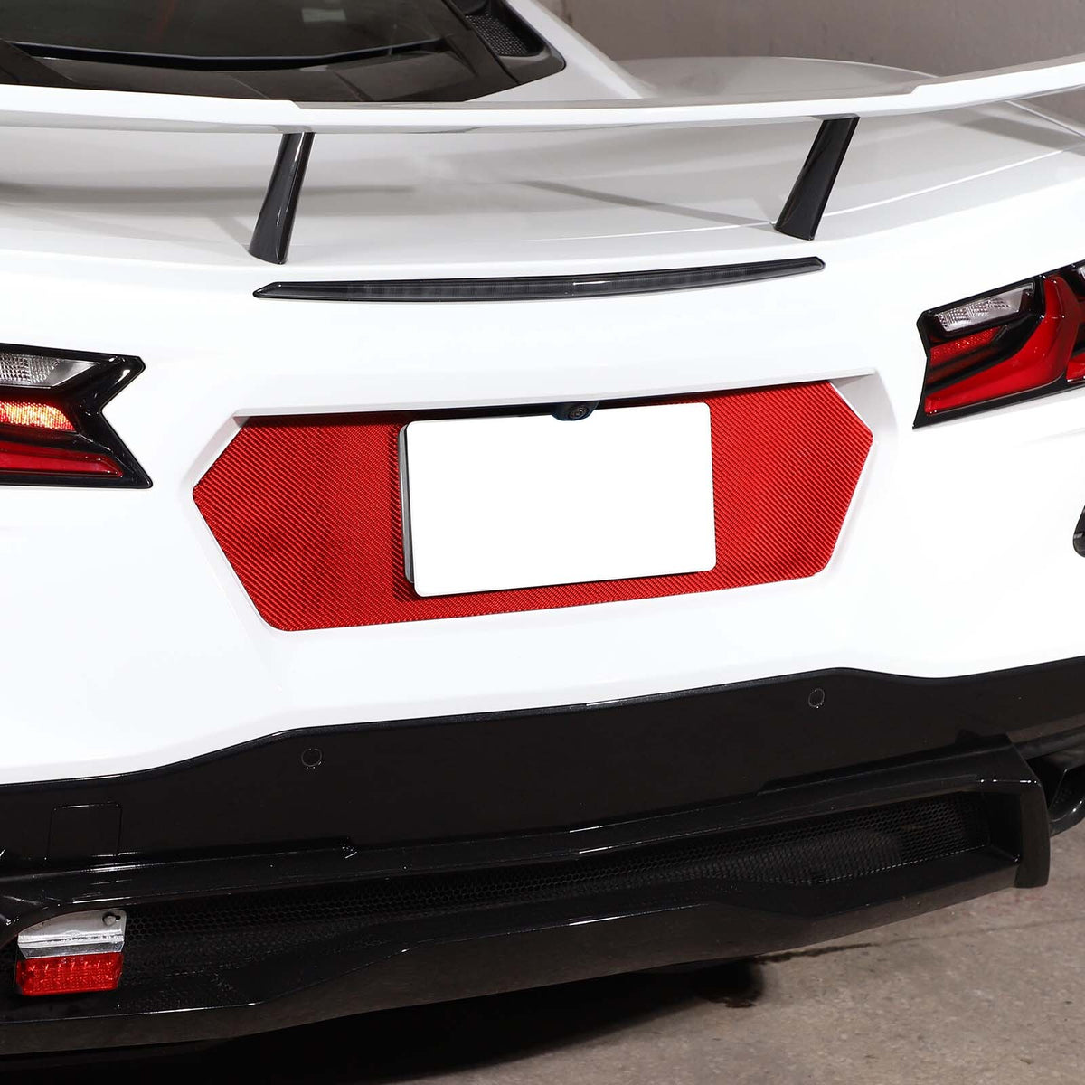 Red Carbon Fiber Rear End License Plate Panel Sticker For Corvette C8 2020-2026 1