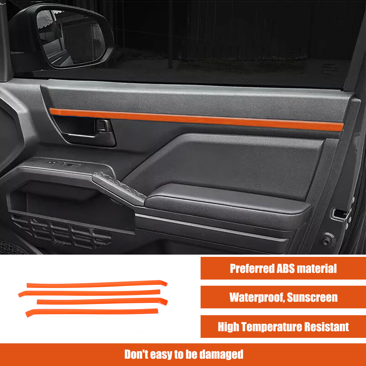 Orange ABS Interior Inner Door Panel Trim Strip For Toyota Tacoma 2024+ 7