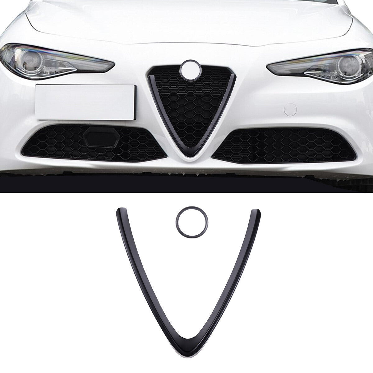 Matte Black Fiber V- Frame Shape Grille Mesh Cover For Alfa Romeo Stelvio 17-20 3