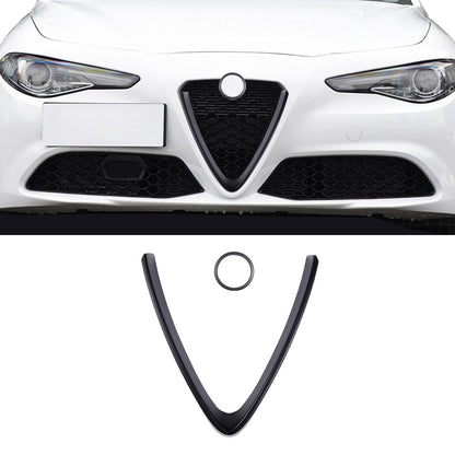 Matte Black Fiber V- Frame Shape Grille Mesh Cover For Alfa Romeo Stelvio 17-20 3