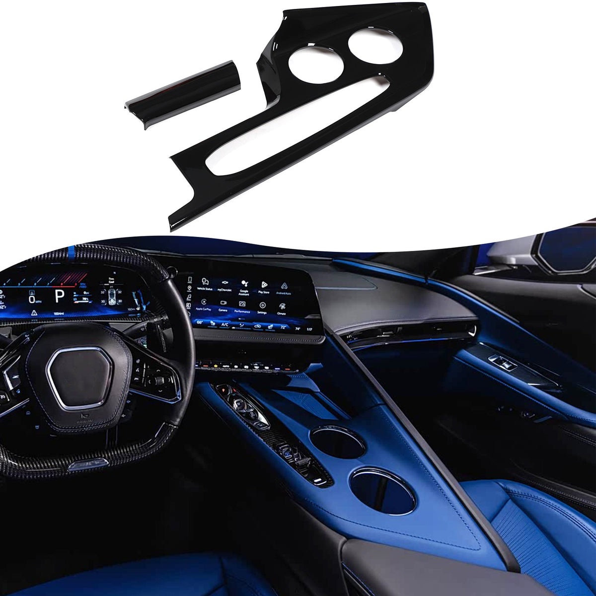 Glossy Piano Black Center Console Gear Shift Panel Trim For Corvette C8 2026+ 3