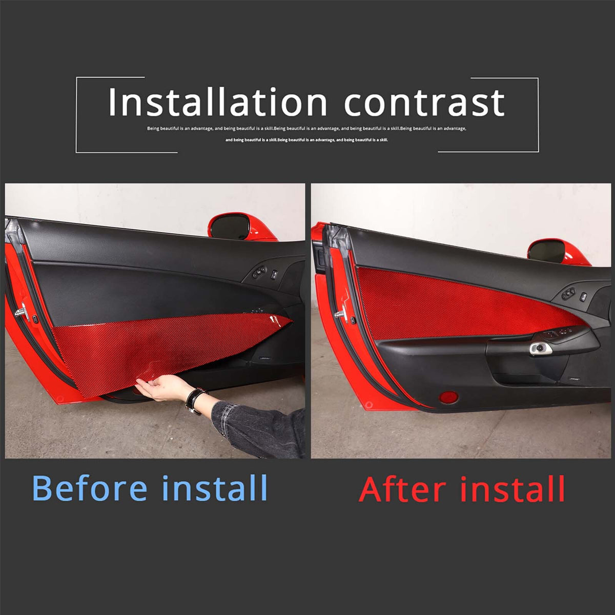 Red Carbon Fiber Interior Anti-kick Door Panel Sticker For Corvette C6 05-13 US 9