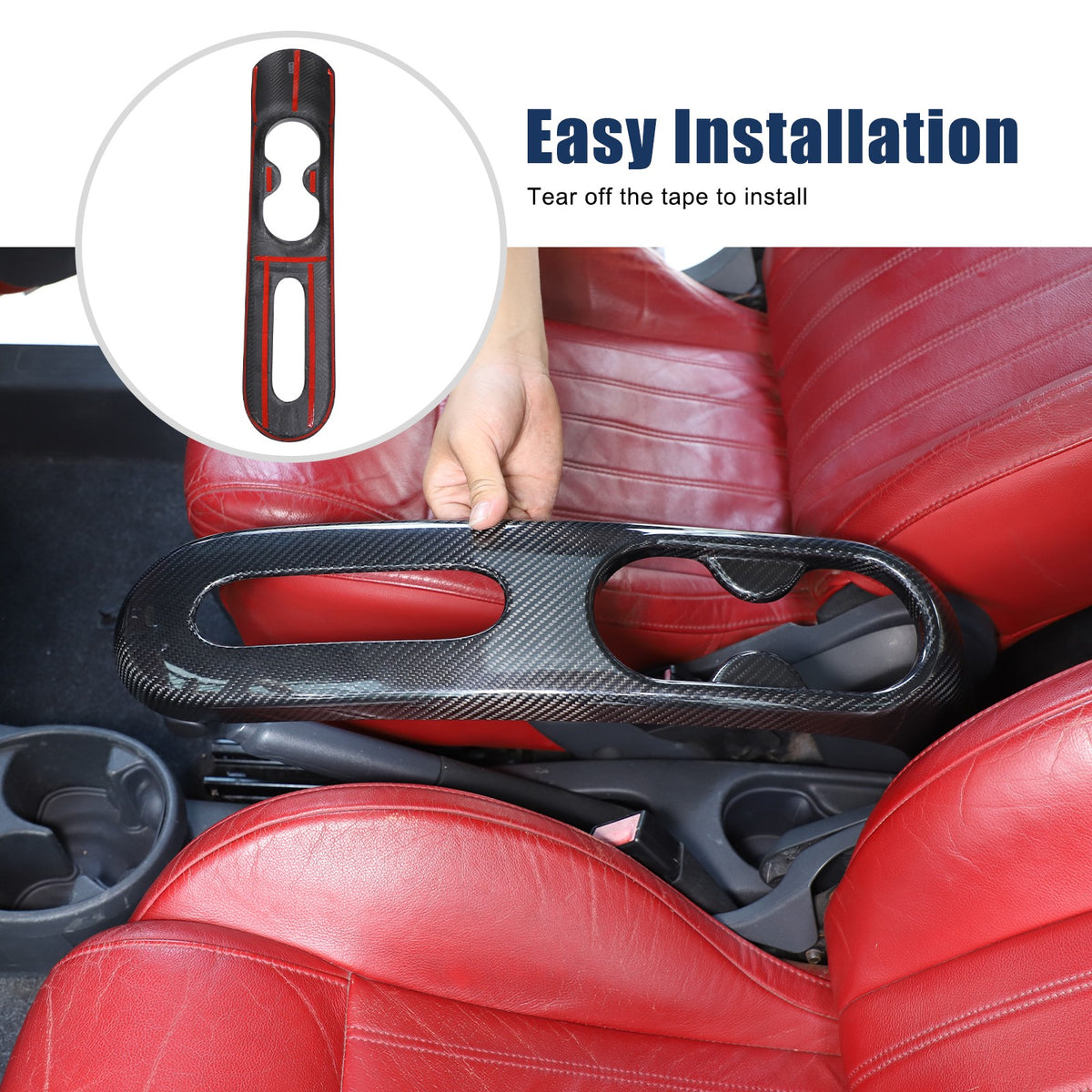 Real Carbon Fiber Handbrake & Cup Holder Panel Trim For Fiat 500 312 2007-2015 6