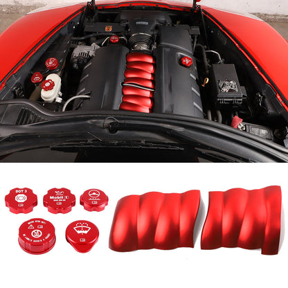Red Alloy Engine Cabin Fluid Switch & Intake Manifold Cover Set For Corvette C6 1