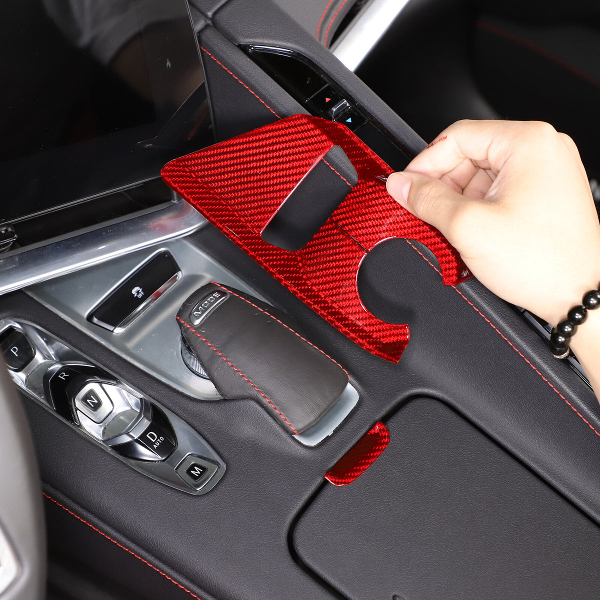 Red Real Carbon Fiber Transmission Button Frame Trim Set Cover For Corvette C8 19