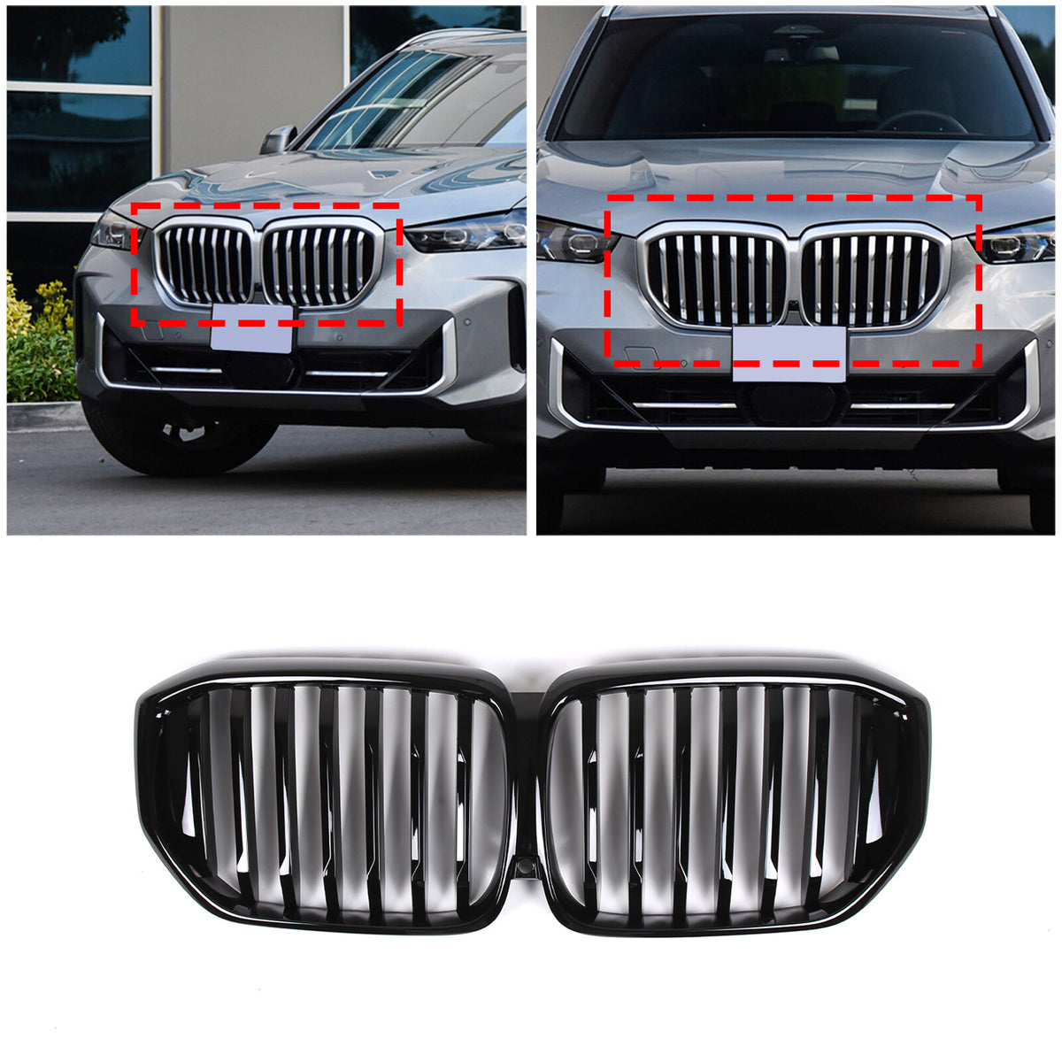 Glossy Black Front Bumper Center Hood Grille Grill For BMW G05 LCI X5 2023-2024 6