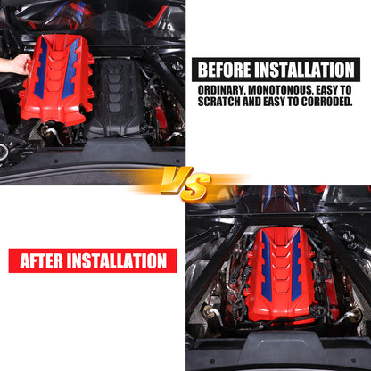Red Engine Bay Panel Cover Trim in Edge Blue For Corvette C8 2020-26 7