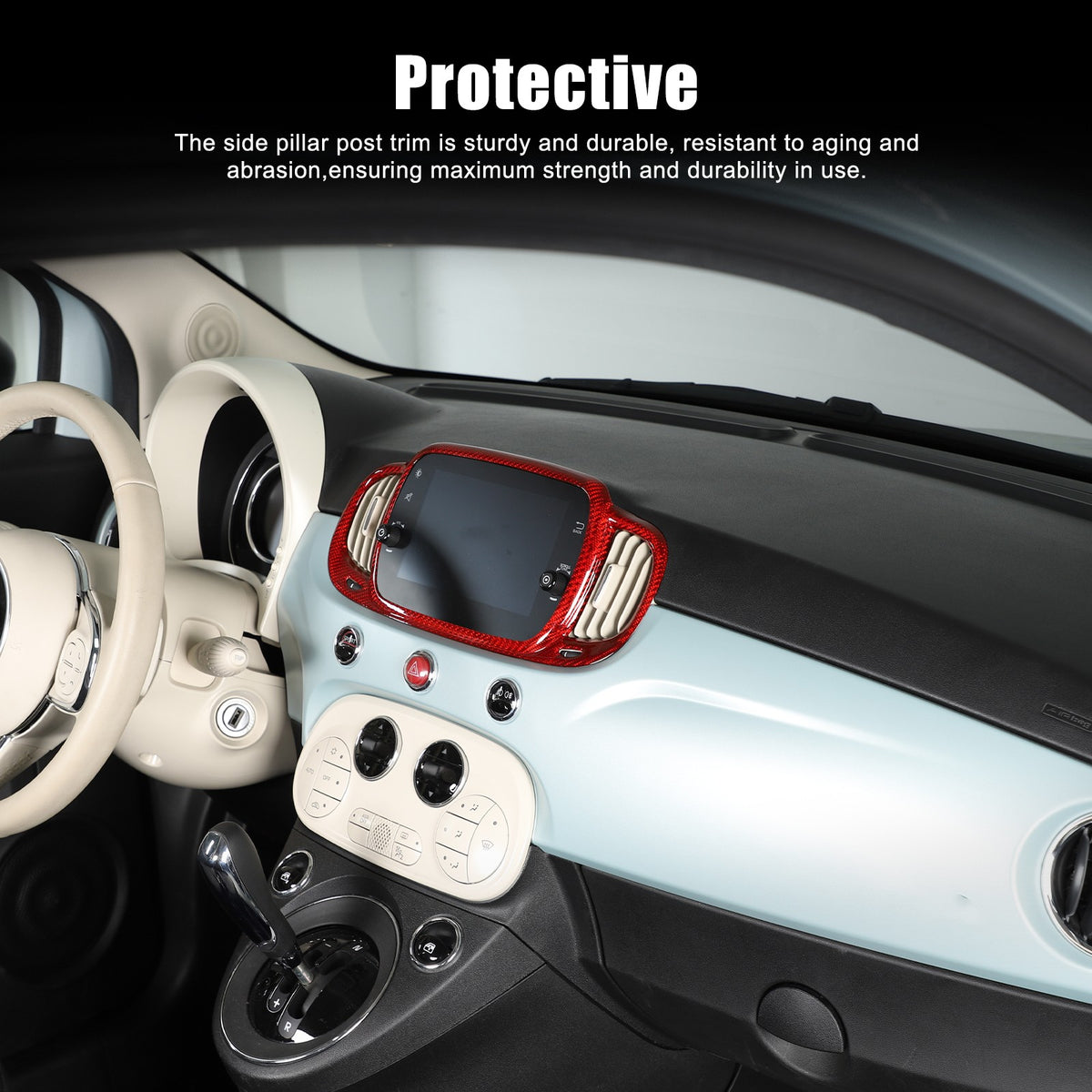 Red Real Carbon Fiber Center Console Air Outlet Trim For Fiat 500 2016+ 9