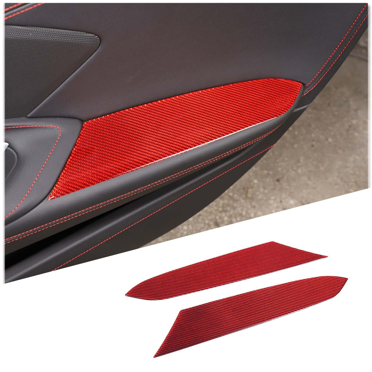 Red Soft Carbon Fiber Interior Decor Trim Kit Cover Set For Corvette C8 20-25 166