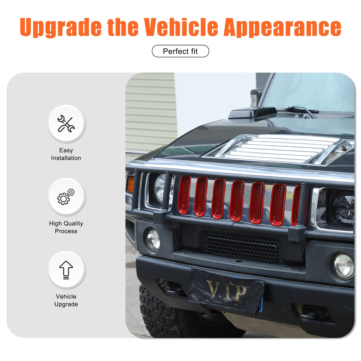 Sport Red ABS Front Grille Anti-Insect Bug Screen Trim For Hummer H2 2003-2009 5