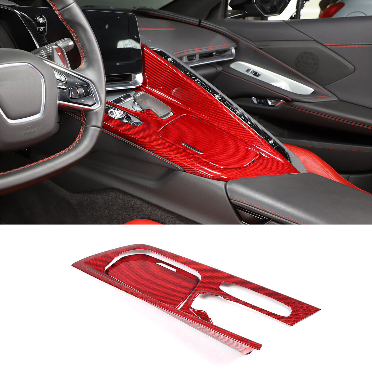 Red Center Console Gear Shift Panel Decor Cover Trim for Corvette C8 2020-25 18