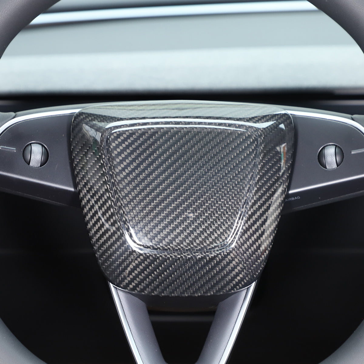 Real Carbon Fiber Steering Wheel Logo Trim Cover For Tesla Model 3 2023-2024 16