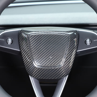 Real Carbon Fiber Steering Wheel Logo Trim Cover For Tesla Model 3 2023-2024 16