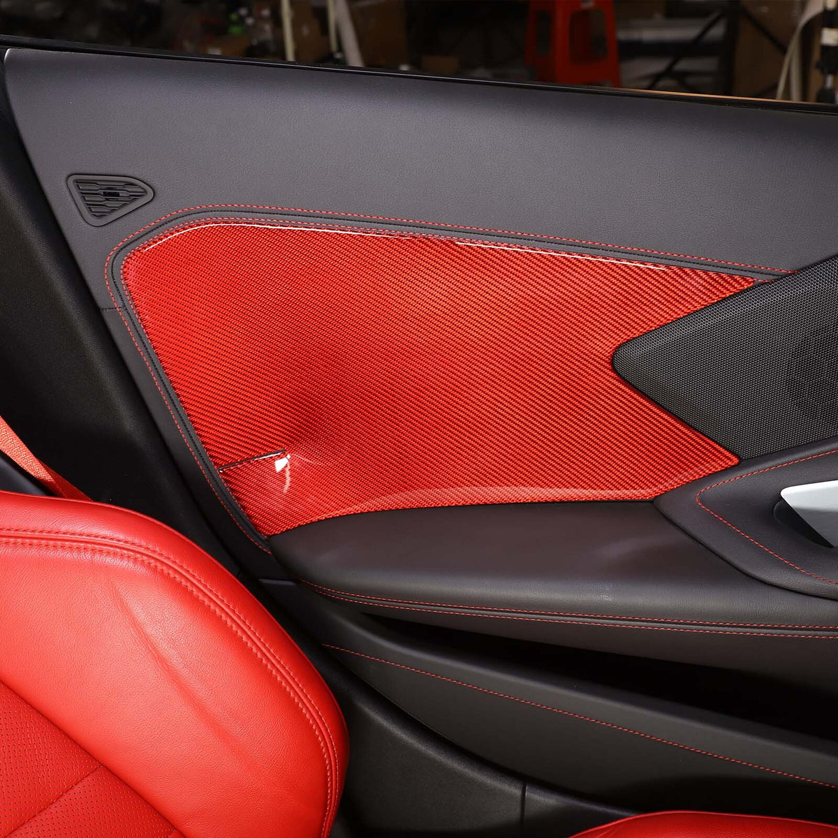 Red Carbon Interior Door Panel Large Panel Sticker Trim For Corvette C8 20-26 US 5