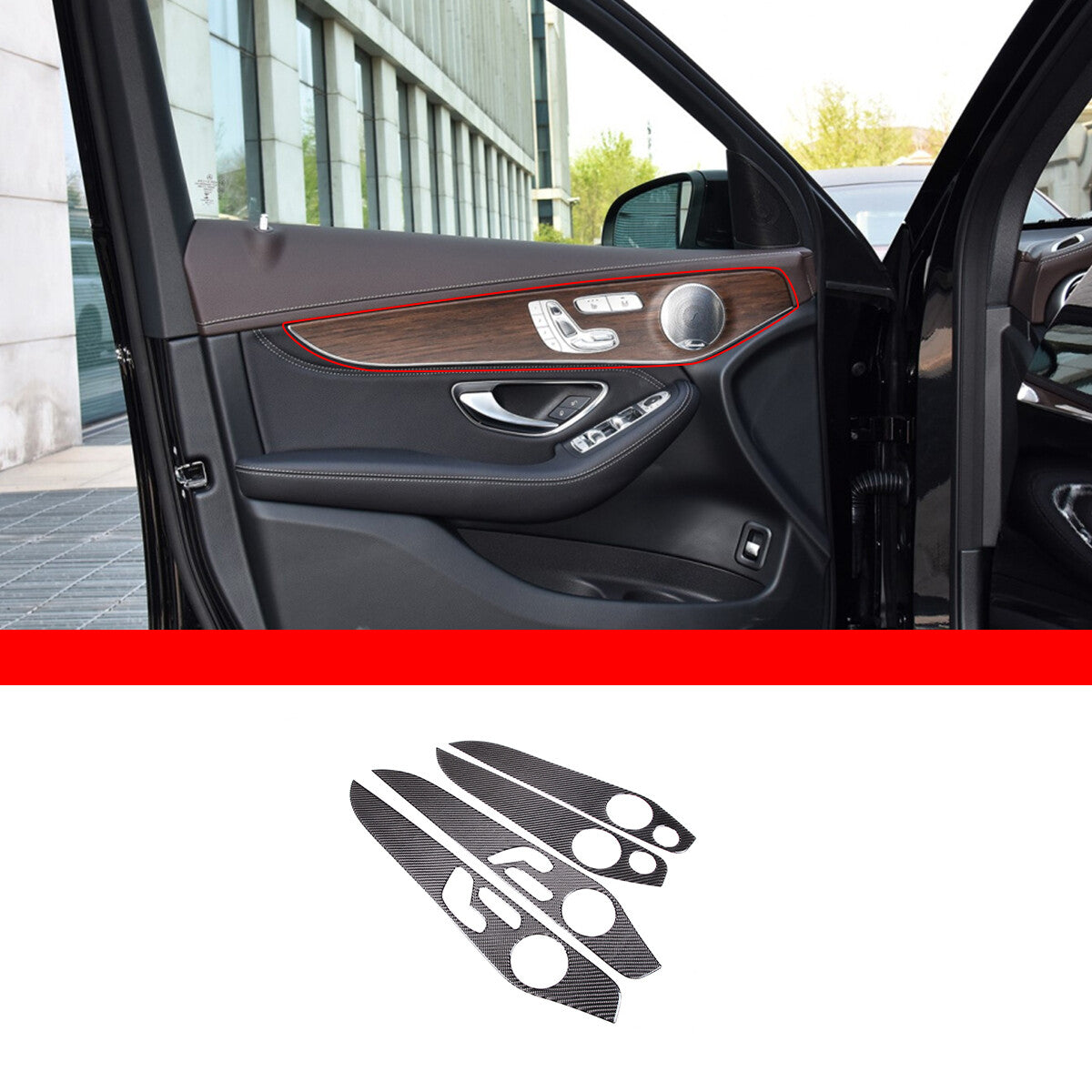 Carbon Fiber Door Panel Trim Cover Strip For Mercedes Benz C Class W205 2014-20 5