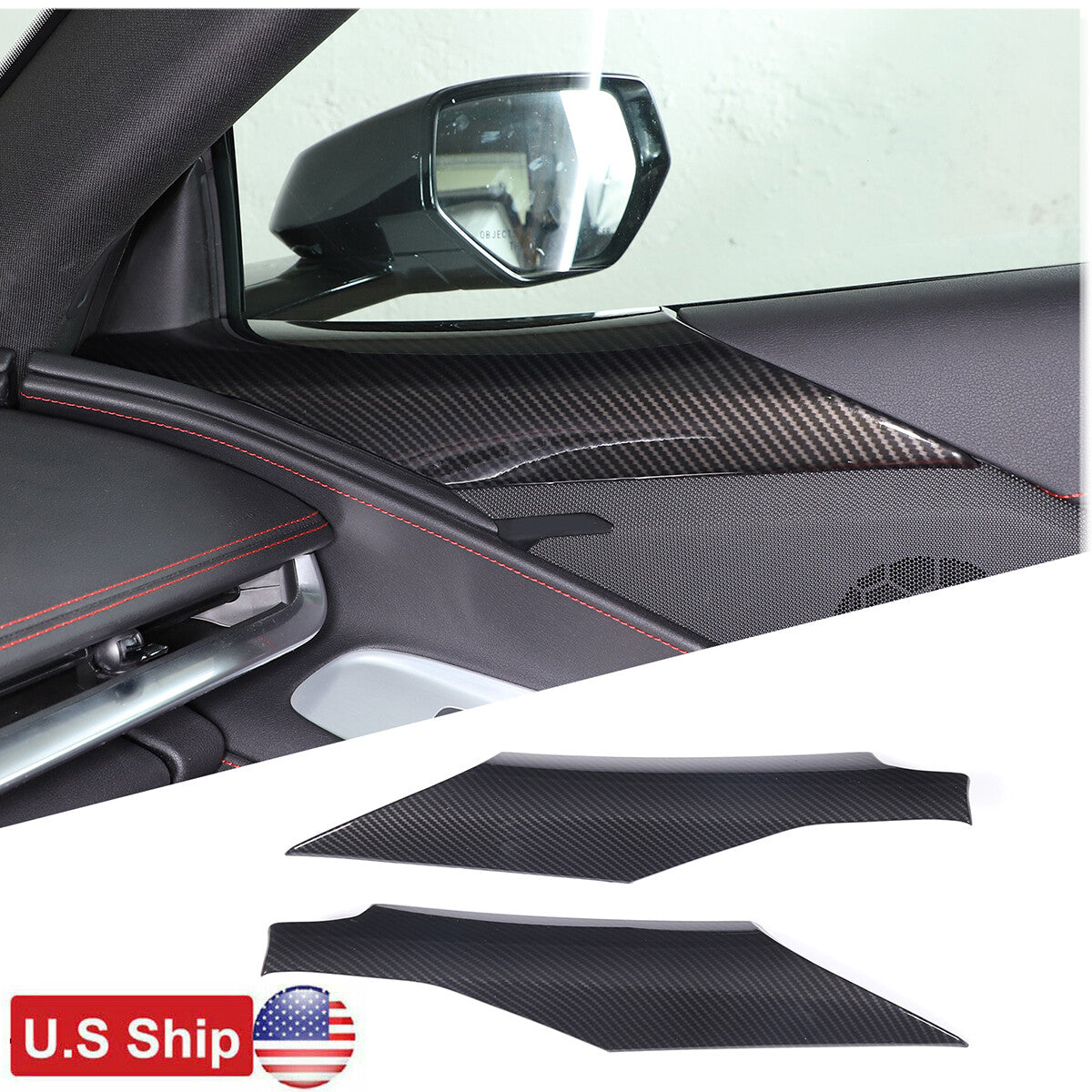 Carbon Fiber ABS Door Speaker Upper Cover Panel Trim For Corvette C8 2020-2026 1