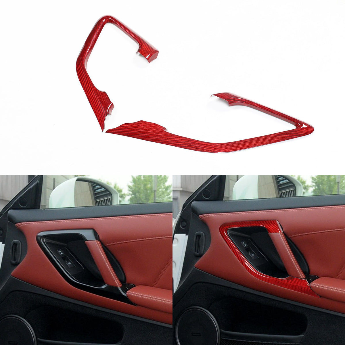 Red Real Carbon Fiber Inner Door Handle Trim Red For Nissan GT‑R R35 2008‑2016 13