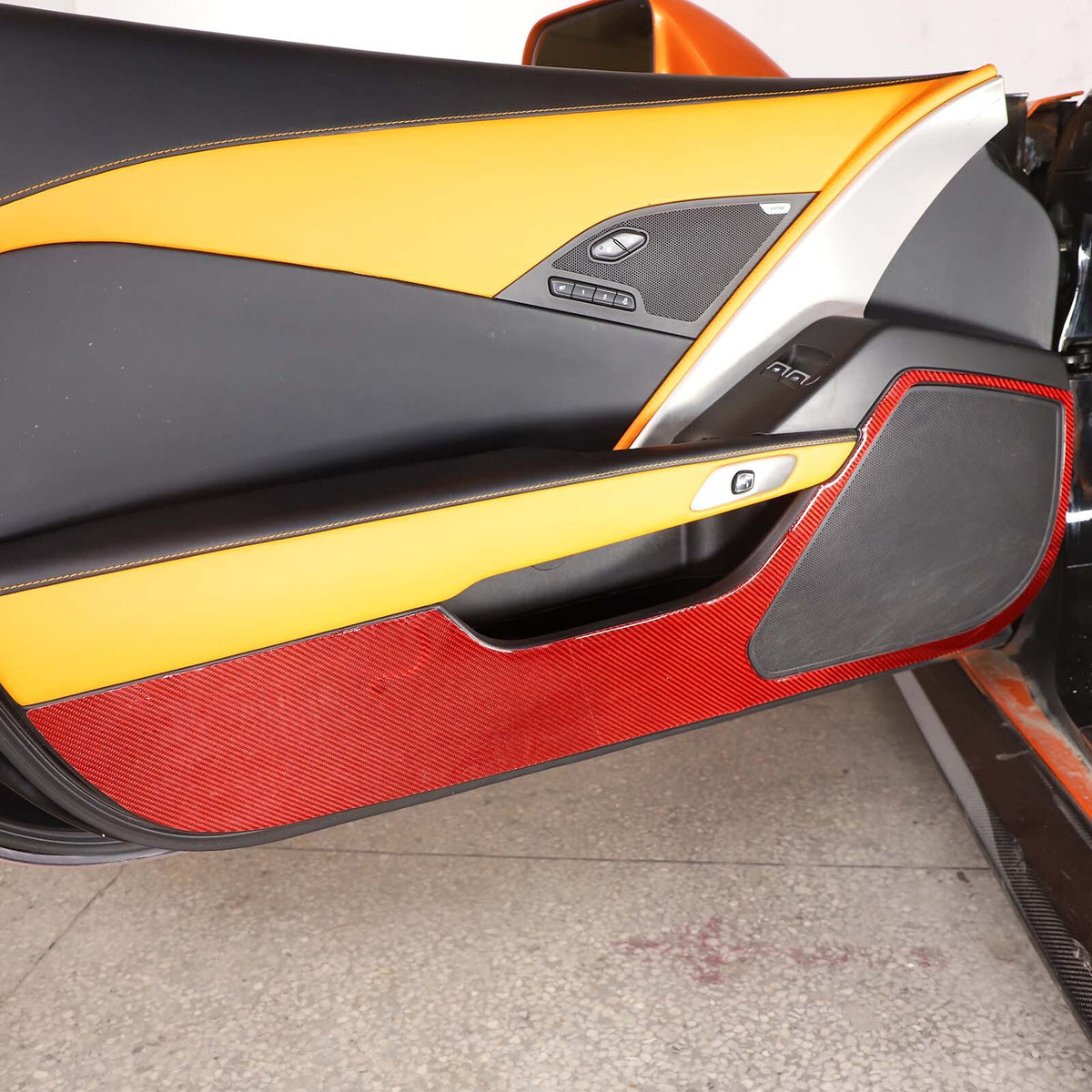 Red Carbon Fiber Door Panel Anti-kick Cover Trim For Corvette C7 2014-2019 4