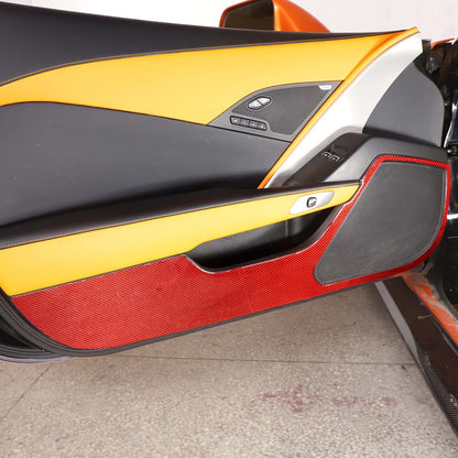 Red Carbon Fiber Door Panel Anti-kick Cover Trim For Corvette C7 2014-2019 4