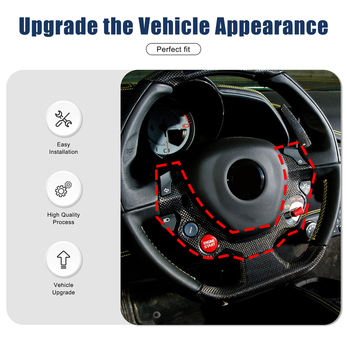 Real Carbon Fiber Steering Wheel Button Frame Trim For Ferrari 458 2011-16 15