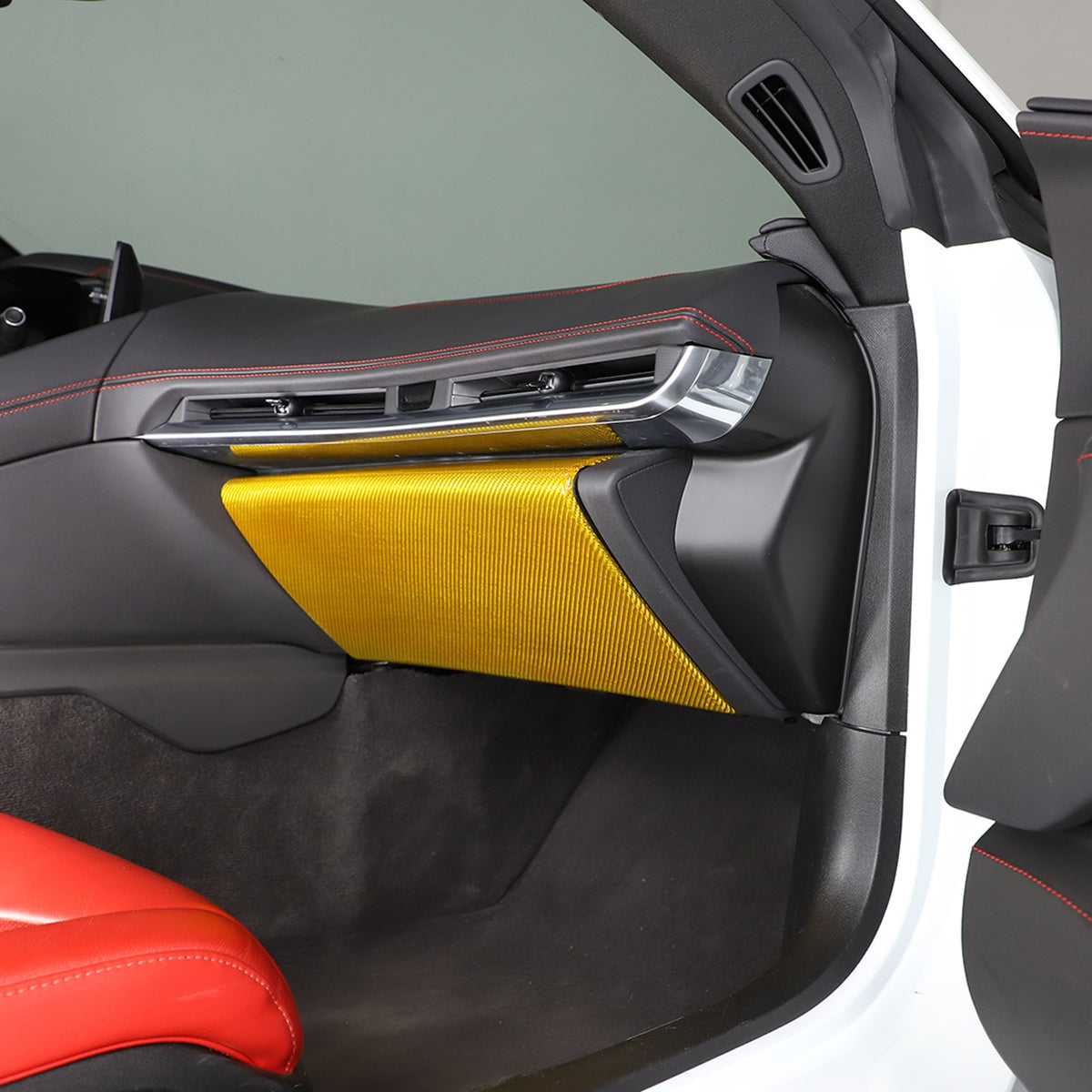 Yellow Carbon Fiber Co-pilot Storage Glove Box Trim For Corvette C8 2020-26 3