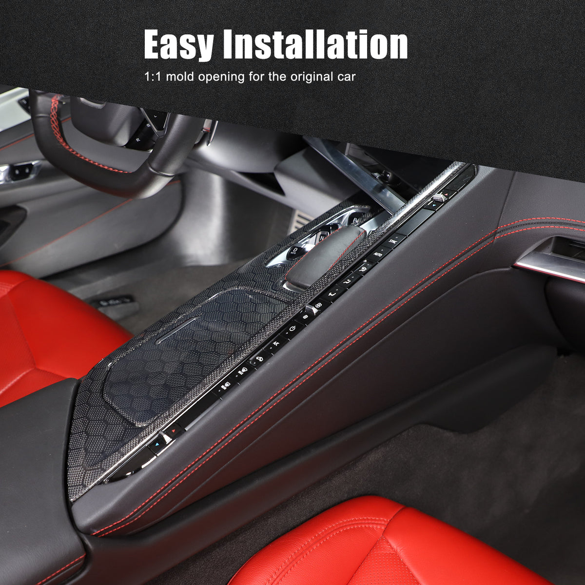 Real Honeycomb Carbon Fiber Center Console Gear Shift Panel Trim For C8 Corvette 9