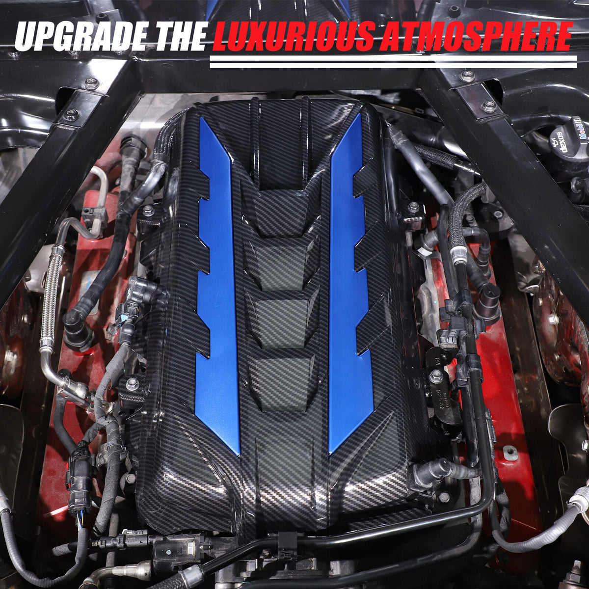 Carbon Fiber Engine Bay Panel Cover Trim in Edge Blue For Corvette C8 2020-26 7