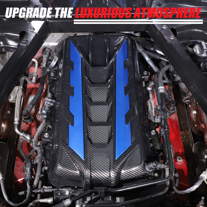 Carbon Fiber Engine Bay Panel Cover Trim in Edge Blue For Corvette C8 2020-26 7