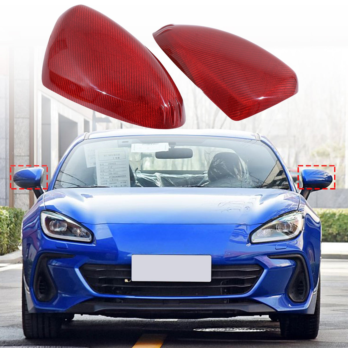 Red Real Carbon Fiber Exterior Mirror Cover Trim For Toyota 86/Subaru BRZ 2022+ 1