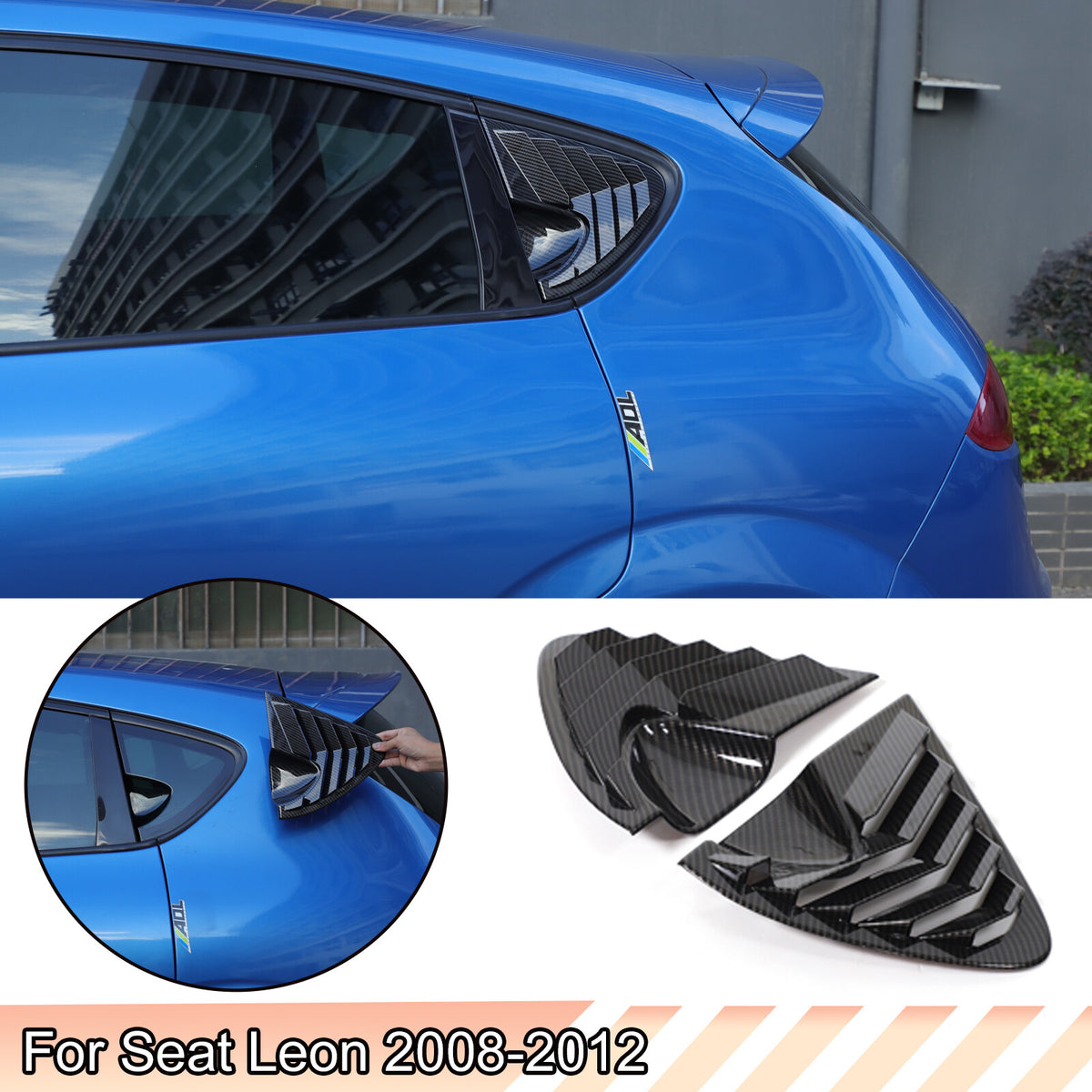 ABS Carbon Fiber Rear Side Window Louver Shutter Cover For Seat Leon MK2 08-12 1