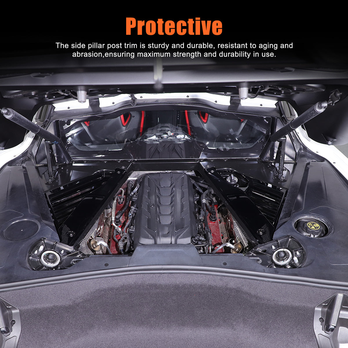 Glossy Black Engine Cover Engine Bay Panel Trim Cover For Corvette C8 2020-2026 16