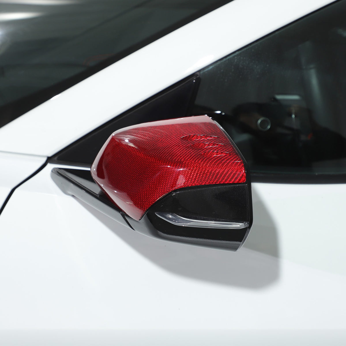 Red Real Carbon Fiber Side Mirror Cover Trim W/Air Vent For Corvette C8 2020+ 17