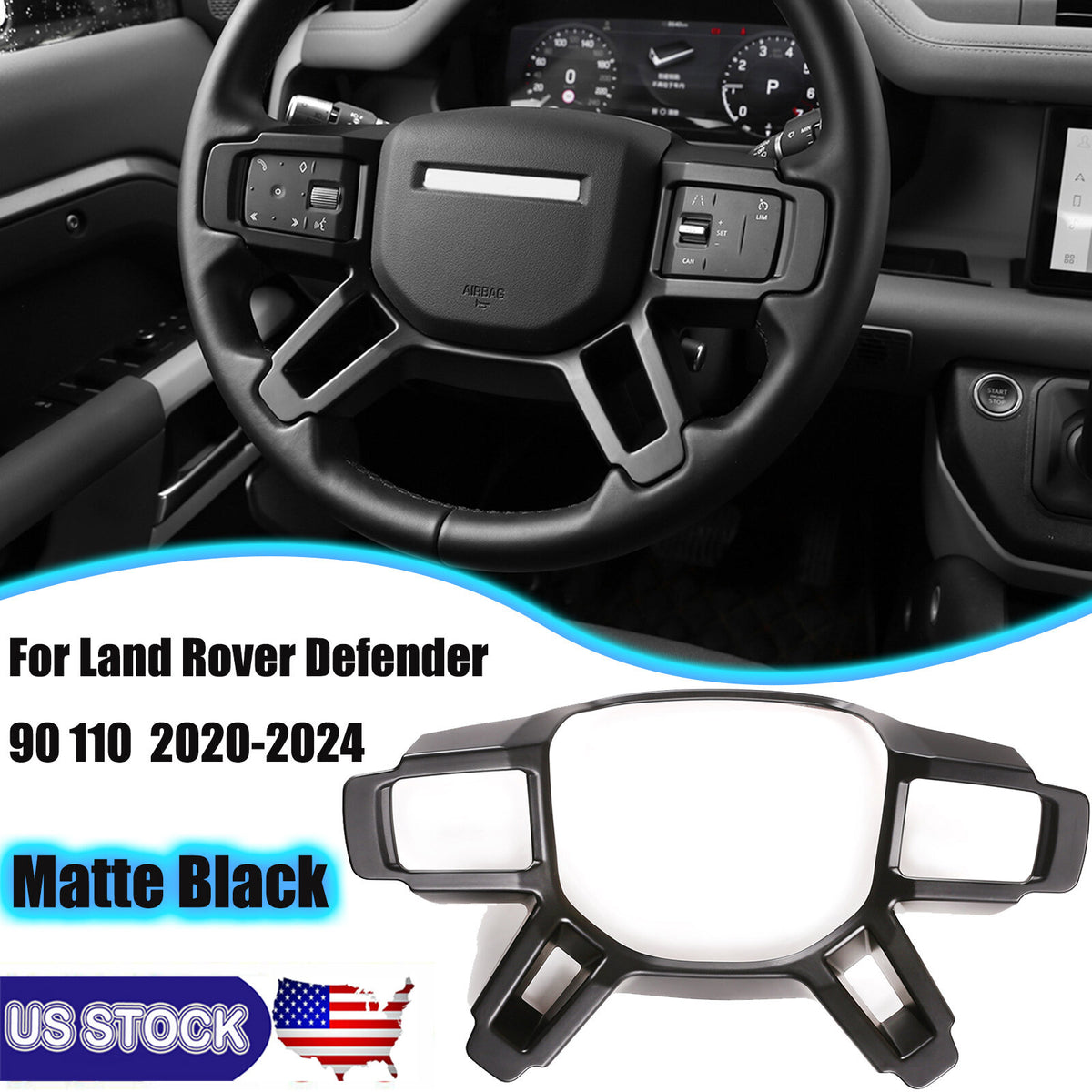 Matte Black Steering Wheel Frame Trim For Land Rover Defender 90 110 2020-23 US 1