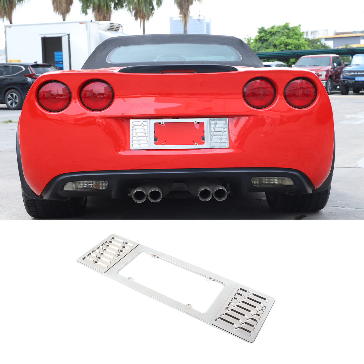 Silver Aluminum alloy Rear License Plate Frame Trim For Corvette C6 2005-13 11