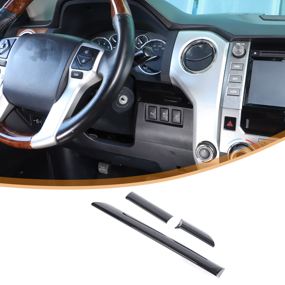 Glossy Black ABS Dashboard Cover Strip Trim For Toyota Tundra 2014-2021 9