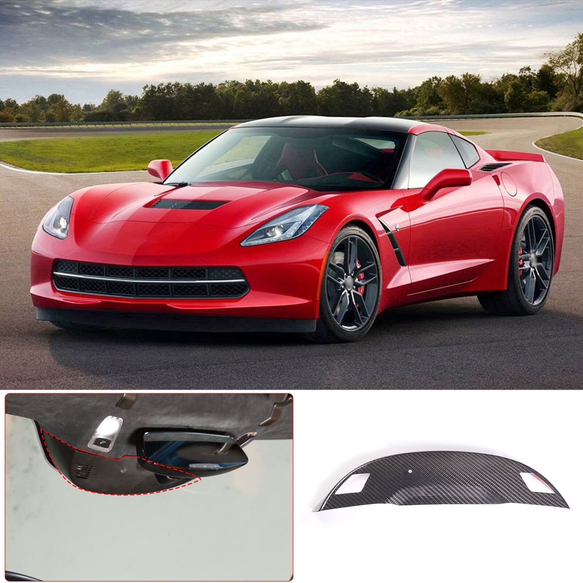 Real Carbon Fiber Inner Rearview Mirror Panel Trim For Corvette C7 14-19 US 6