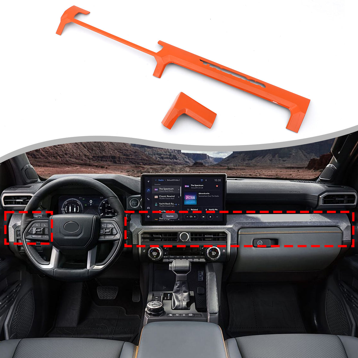 Orange ABS Center Console Strip Trim Cover For Toyota Tacoma 2024+ US 9