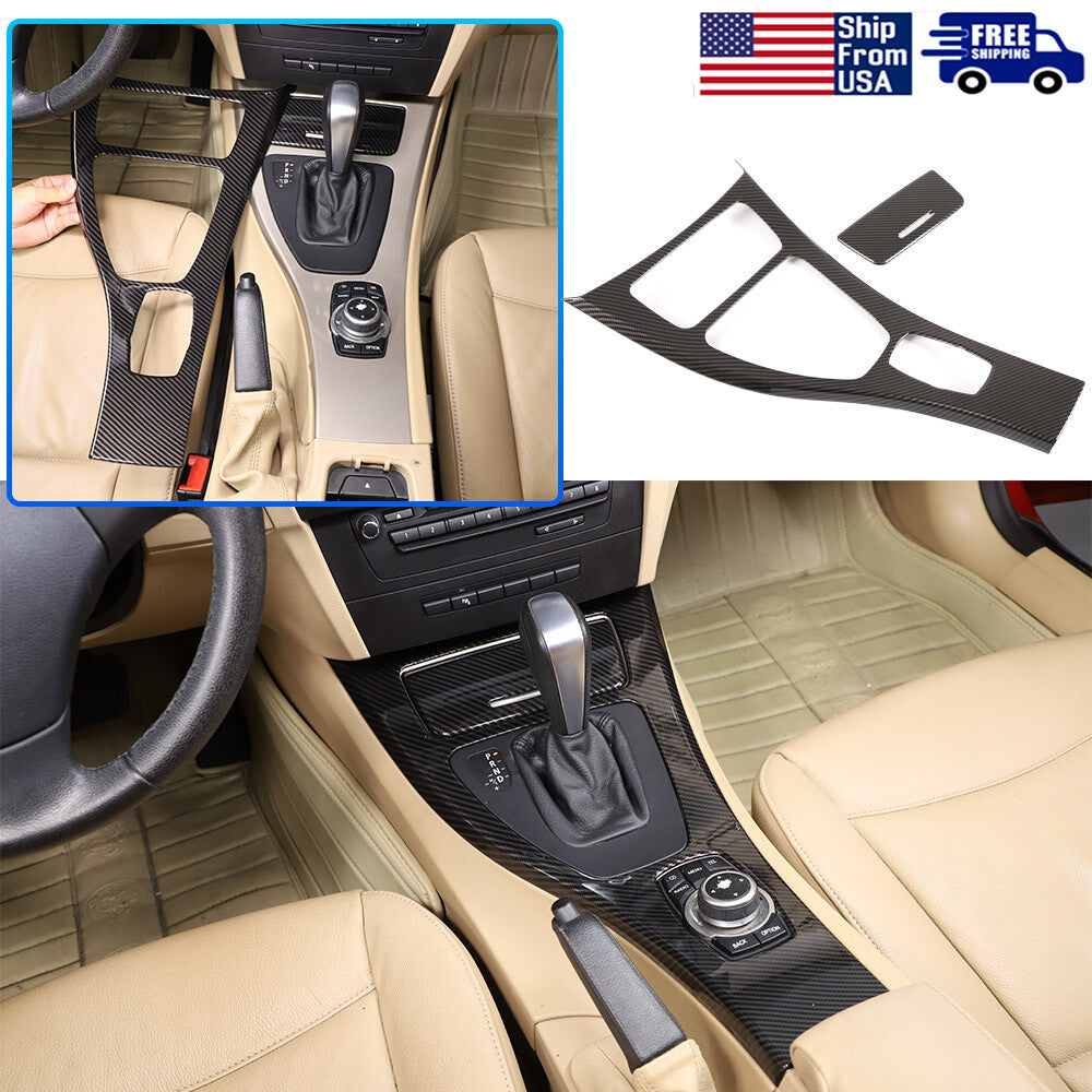 Fit for BMW E90 E92 E93 2008-2012 Carbon Fiber Center Console Gear Shift Cover 1