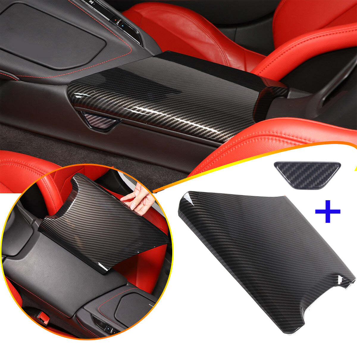 2pcs ABS Carbon Fiber Interior Center Armrest Trim Cover For Corvette C8 2020-26 1