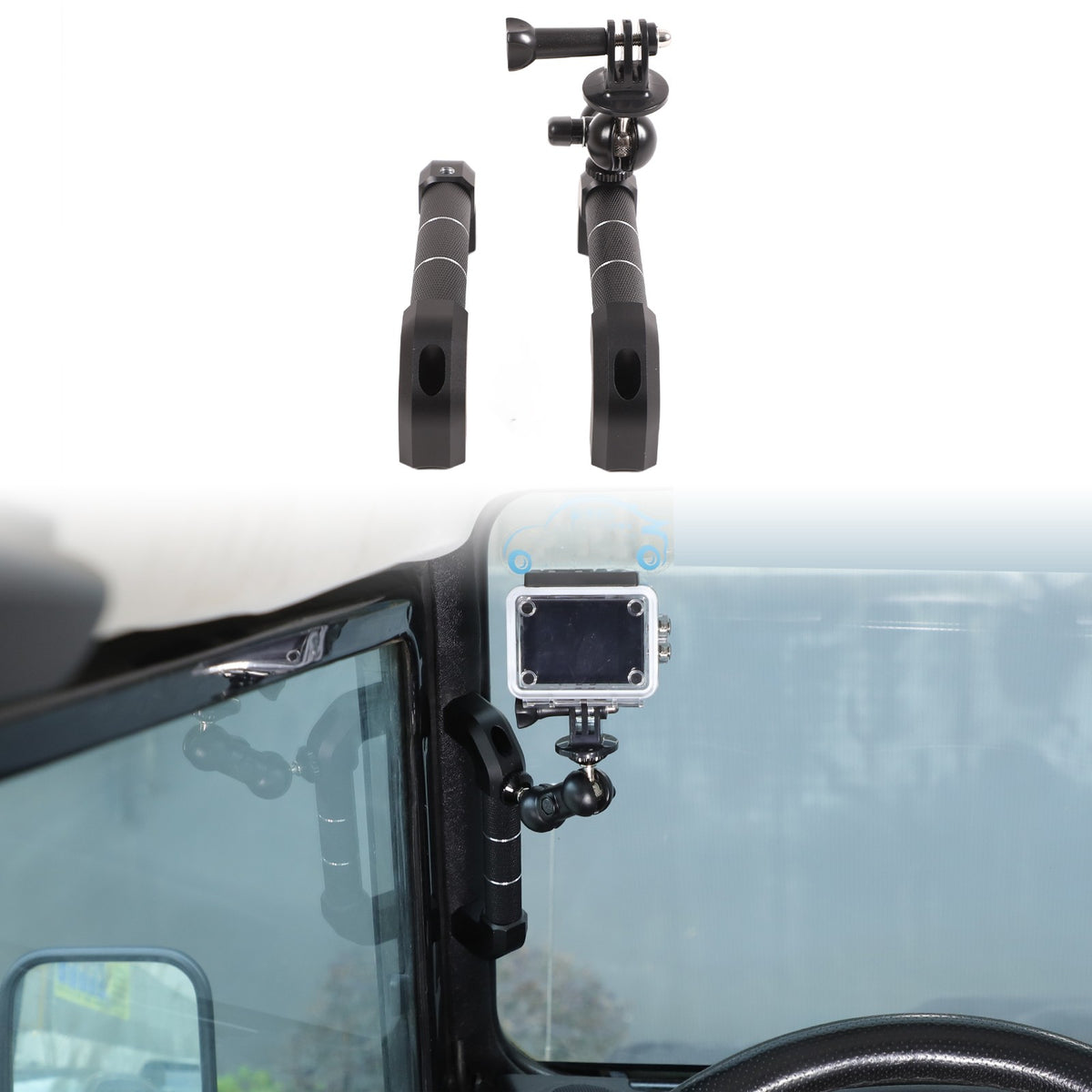 Black Aluminum A-Pillar Handle Cam Mount For Land Rover Defender L316 2004-2018 2