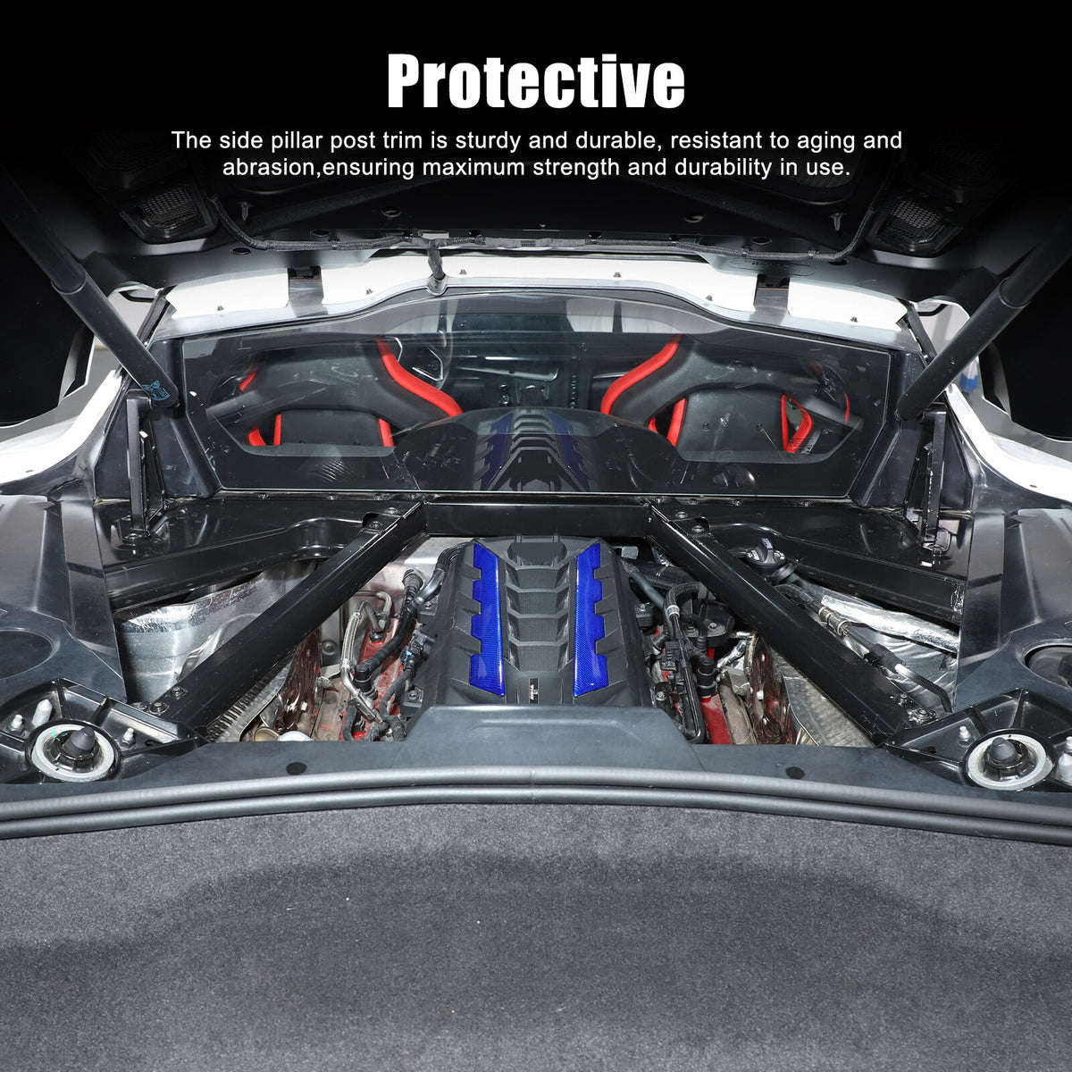 Blue Real Carbon Fiber Hood Engine Side Cover Trim for Corvette C8 2020+ 7