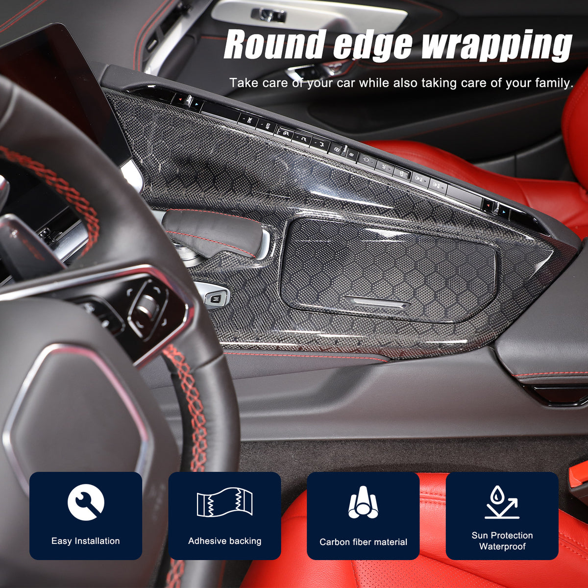 Real Honeycomb Carbon Fiber Center Console Gear Shift Panel Trim For C8 Corvette 13