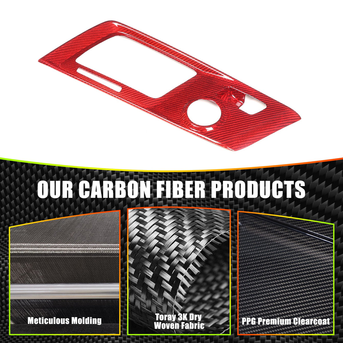 Red Real Carbon Fiber Gear Shift Trim Cover For Corvette C7 2014-2019 12