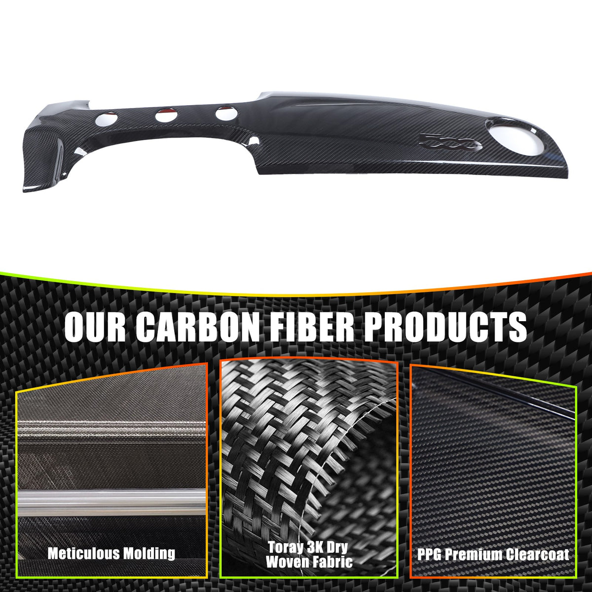 Real Carbon Fiber Dashboard Panel Trim Cover For Fiat 500 312 2007-2015 11