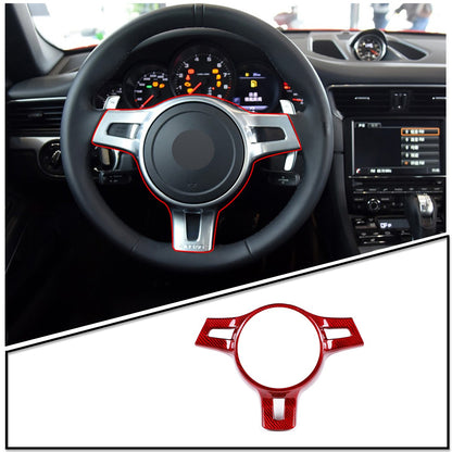 Red Real Carbon Fiber Steering Wheel Trim Cover For Porsche 911 2010-2015 1