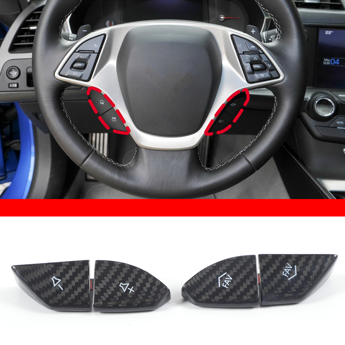 Real Carbon Fiber Steering Wheel Volume Button Cover Trim For Corvette C7 14-19 11